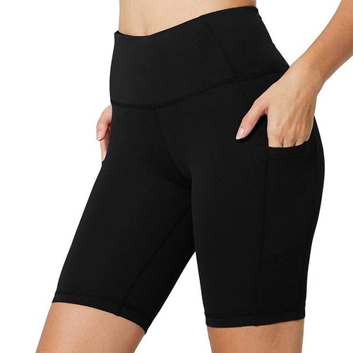 Women High Waist Compression Yoga Shorts Pockets Push Up Fitness Gym Pants - Picture 10 of 11