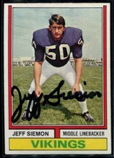 JEFF SIEMON 1974 Topps Football Authentic AUTOGRAPH VIKINGS #319