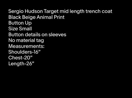 Sergio Hudson Animal Print Button Up Trench Coat Women’s S Black Tan Cheetah - Picture 9 of 9