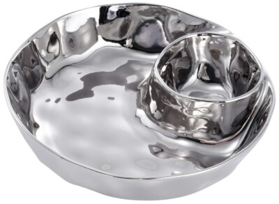PAMPA BAY Dip Set THIN & SIMPLE, rund, silber Porzellan, Servierteller, Ø 26 cm