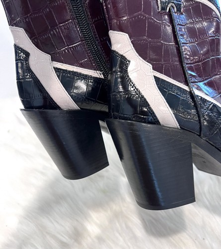 Zara Leather Heeled Cowboy Ankle Boots Black Multicolored Women Size US 6.5 - Picture 12 of 16