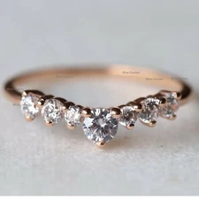 Natural Diamond Graduation Curve Stack Band Ring 14k Solid Yellow Gold Jewelry