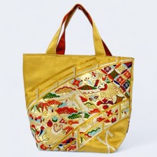 Glittering Japanese Kimono Obi Embroidered Tote Bag Handmade/Gold F/S 364