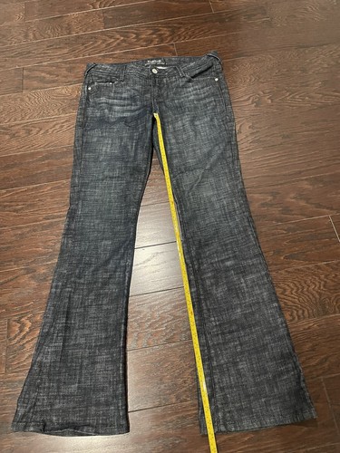 Vintage BEBE Y2K Spellout strass denim scuro svasato donna taglia 31 USA - Foto 2 di 9