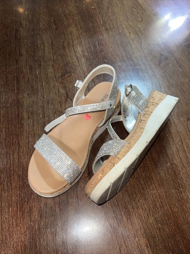 Steve Madden Sandalen Schuhe Silber Strass Korkriemen Gr. 3