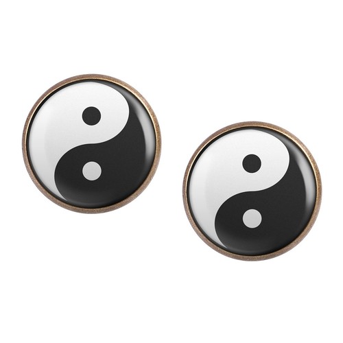 Mylery coppia orecchini con motivo Yin Yang nero bianco Taiji bronzo vari - Foto 4 di 6