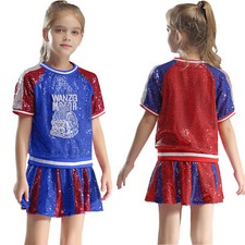 Kids Girl Uniform Schoolgirl Outfits Summer Costume Youth Dancewear Sequin Team