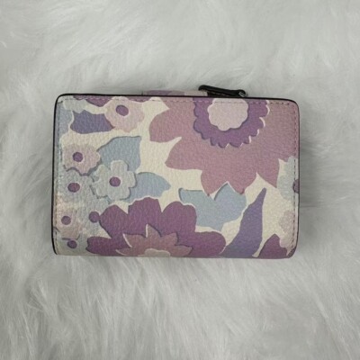 COACH Medium Corner Zip Wallet With Floral Print Ivory