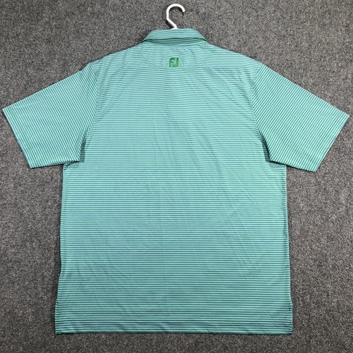 FJ FootJoy Golf Polo Shirt Mens XL Performance Green Blue Striped Providence - Picture 2 of 11