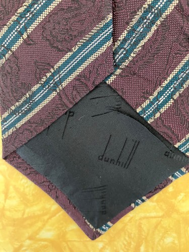DUNHILL Necktie 100% Jacquard Silk -Classic stripe-Hunter Green, Cream & Wine. - Picture 11 of 13
