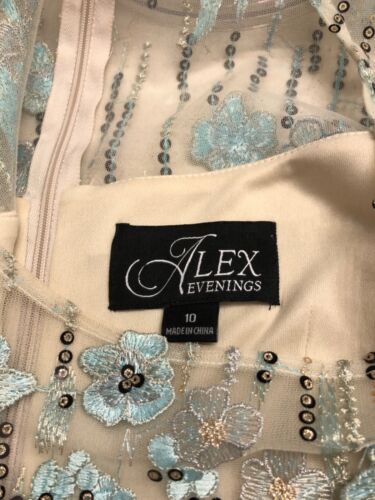Alex Evenings aqua floral sequined long gown, sz 10 with alterations, back slit - Picture 4 of 5