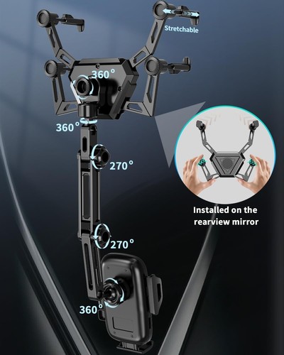 360° Car Phone Holder Rotatable And Retractable Multifunctional Rearview Mirror - 第 15/19 張圖片