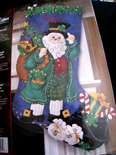 Christmas Bucilla STOCKING FELT Applique Kit, IRISH SANTA, Original,Sealed,85427