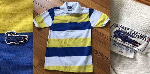 VTG 80s IZOD CHEMISE LACOSTE USA BABY POLO BLUE YELLOW STRIPE ALLIGATOR 10 EUC - Picture 1 of 5