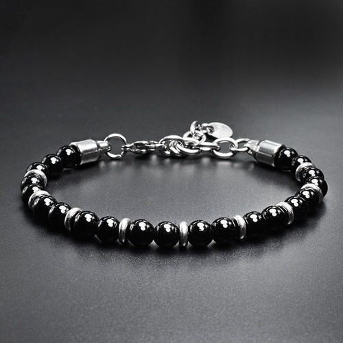 Bracciali Perline Arenaria - Bracciale Regolabile Acciaio Inox 6MM Perline Naturali - Foto 5 di 18