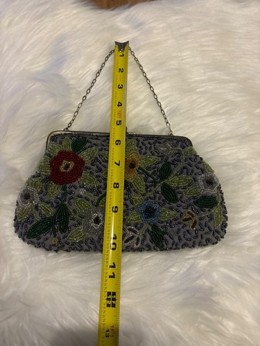 Floral Beaded Sudha Clutch Purse With Chain Strap MFA Boston Arts parties NWOT - Picture 4 of 12