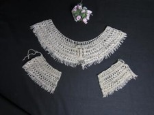 Collar and Cuffs Crochet Lace Antique Victorian Edwardian Crinkle Rayon, Fringe