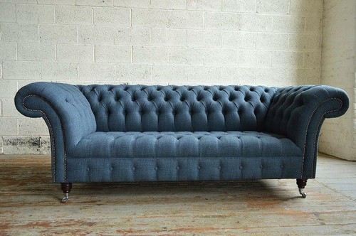 Chesterfield Couch Textil 3 Sitzer XXL Big Sofa Couchen Big Neu Polster Blaue - Bild 4 von 12