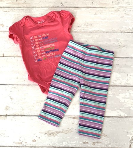 Baby Girl 6-9m Outfit Pink Purple Stripes Leggings Pants & Bodysuit Kids Set  - Picture 1 of 4