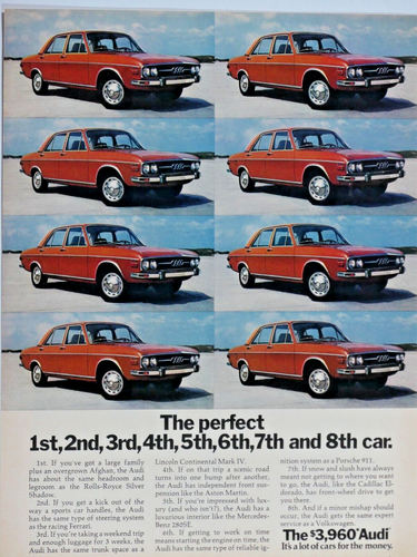 "Audi 1973 sedán vintage estampado original perfecto anuncio 8,5 x 11" - Imagen 2 de 3