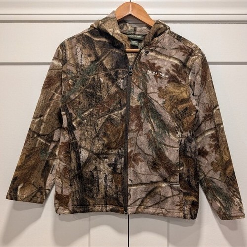 FIELD and STREAM kids camo camouflage full zip up fleece hooded jacket medium - Picture 2 of 13