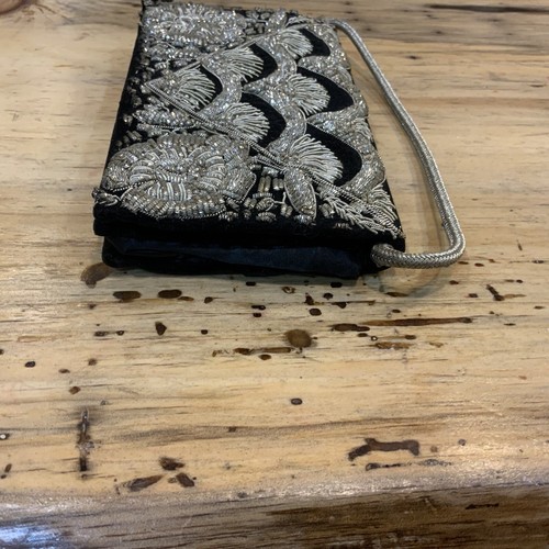 Vintage Zardozi Handtasche & Gürtel Set mit Box Indien Silber Stickerei Schwarz Samt - Bild 10 von 22
