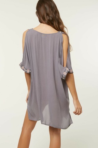 NWT O'Neill Frances Cold-Shoulder Swimsuit Cover-Up sz M Charcoal Grey - Picture 2 of 2