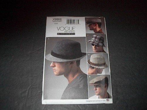 Vogue Pattern 8869 Men's Stylish Hats in Five Great Styles S, M, L, XL Uncut