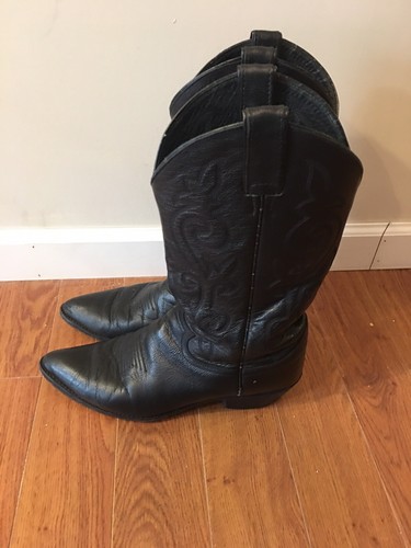 JUSTIN Black Leather Pointed Toe Cowboy Boots Mens Size 9.5 D Style 1434 - 第 3/7 張圖片