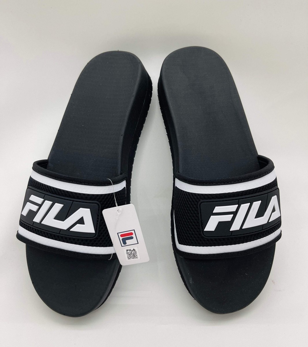 Men s Fila Black White Lunar Slide Slides NWT eBay