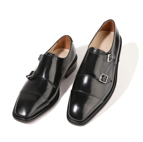 Firenze Atelier Mens Black Leather Cap Toe Double Monk Strap Oxford Dress Shoes - Picture 4 of 15