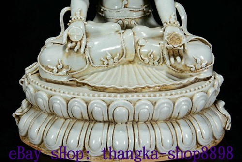 20"Old Song Dy Ru Kiln Porcelain 3 Head Guan Yin Kwan-yin Guanyin Goddess Statue - Picture 7 of 9