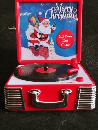 Light Up Mini Retro Record Player Music Box Christmas Ornament Santa NWT - Picture 4 of 7