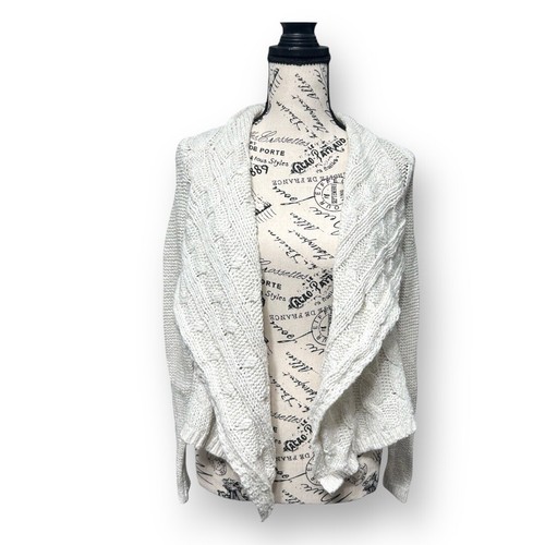 Abercrombie Kids M Cream Cable Knit Hooded Cardigan Sweater Pom Cozy Winter - Picture 4 of 13