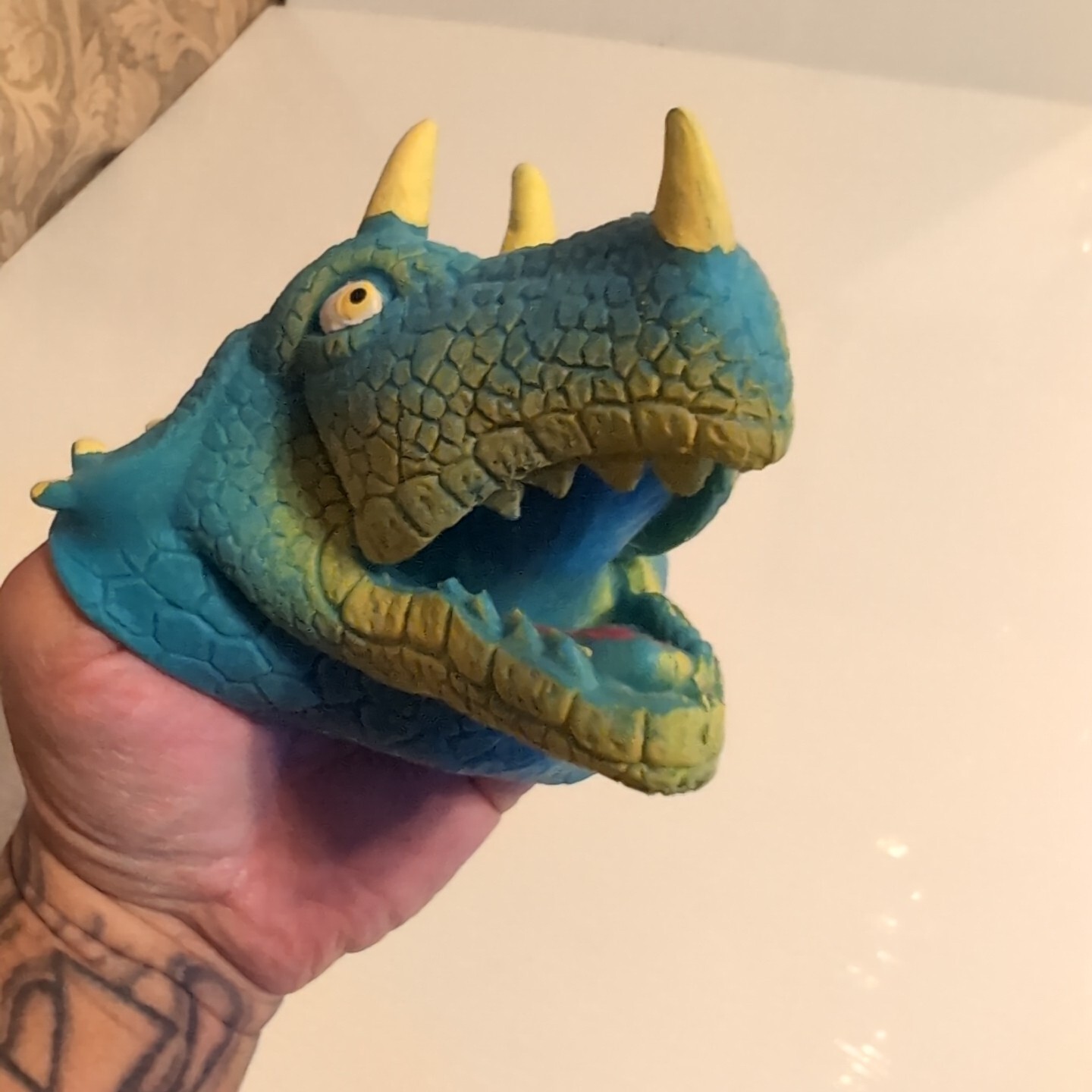 Vtg. Rubber Dinosaur Head Child's Hand Puppet Possiblely JA-RU Imperial?
