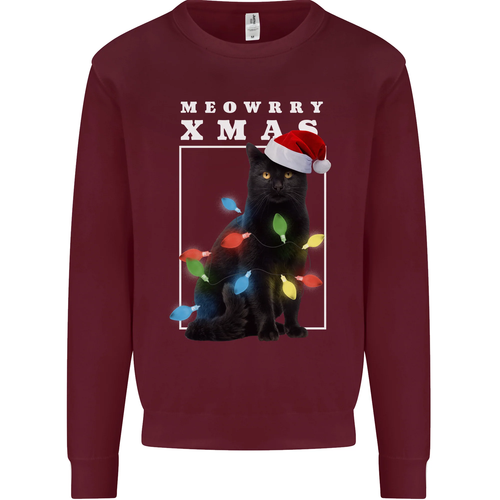 Meowy Christmas Tree Funny Cat Xmas Kids Sweatshirt Jumper - Picture 36 of 92