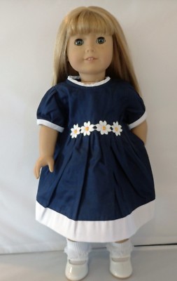 Navy Blue and White Dress with White Daisy Trim Fits 18 inch Girl Dolls