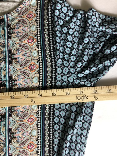 J. Jill Women's Tunic Top Size S Blue Paisley Floral Mixed Print Pullover Boho - Picture 7 of 10