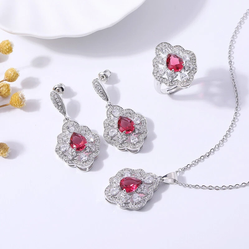 Nuevo anillo colgante de mujer topacio blanco citrino verde gota de agua de calidad 3 piezas Foto 3 de 4