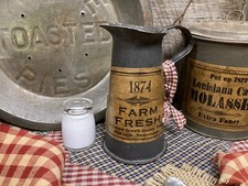 Primitive FarmHouse Kitchen Display Vintage TIN METAL MILK PITCHER Movie Prop