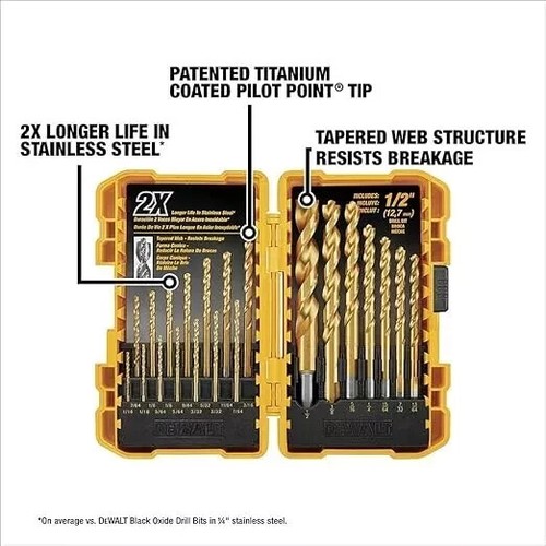 Titanium Pilot Point Drill Bit Set 21 Piece Black For Dewalt - Picture 2 of 3