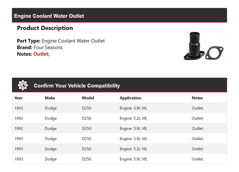Salida de agua refrigerante motor Dodge D250 1992-1993 4 estaciones Foto 2 de 4