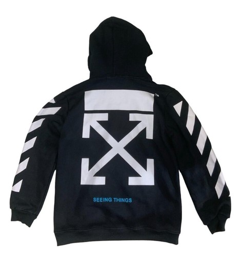 OFF WHITE MAIN LABEL BACK GRAPHIC PRINT BLACK HOODIE SIZE M - Picture 2 of 4