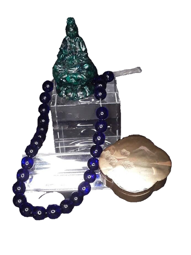 Qing Peking glass Cobalt Blue beads Japanese Lacquer box Resin Guanyin sale - Picture 8 of 11