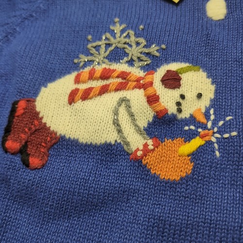 NWT QUACKER FACTORY Ugly Christmas Sweater Embroidered Women’s Large Snowman - Picture 5 of 8