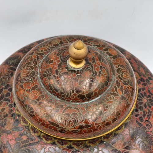 Chinese Cloisonne Enamel Lidded Brass Bowl Floral Pattern (D: 20 cm) (H3)NS#8745 - Picture 5 of 6
