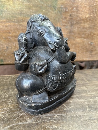 Ancient Old Black Store Hand Carved Hindu God Ganesha Rare Sculpture - Picture 10 of 11