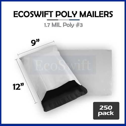 250 9 x 11 EcoSwift Weiß Poly Versandtaschen Versand Umschläge Selbstversiegelnde Beutel 1,7 Mil - Bild 1 von 5
