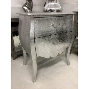 Silver Moc Croc Embossed 2 Drawer Bombe Style Chest Of Drawers Ebay