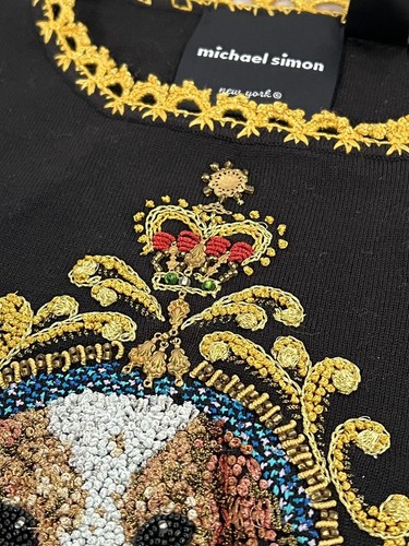 Michael Simon Women’s Size Small Silk Beaded Embroidered Dog Sweater Black - Picture 6 of 16